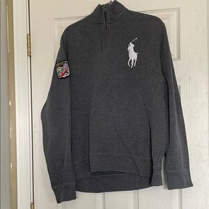 Polo Ralph Lauren Sweater Mens XL Gray White Big Pony 1/4 Zip Pullover Preppy